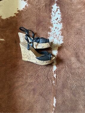 Arizona Jean Company Black Cork Wedge Sandals with Perforated Toe